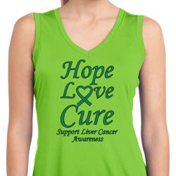 Ladies Liver Cancer Hope Love Cure Dry Wicking Sleeveless Shirt