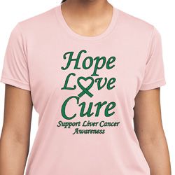 Ladies Liver Cancer Hope Love Cure Dry Wicking T-shirt
