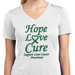 Ladies Liver Cancer Hope Love Cure Dry Wicking V-neck