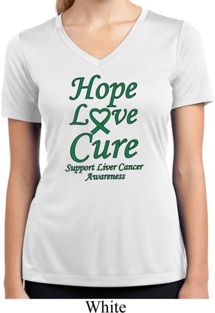Ladies Liver Cancer Hope Love Cure Dry Wicking V-neck