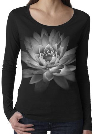 Ladies Long Sleeve Yoga Shirt - Pretty Lotus Flower