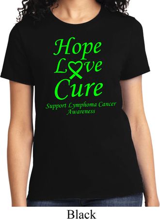 Ladies Lymphoma Cancer Awareness Hope Love Cure T-shirt