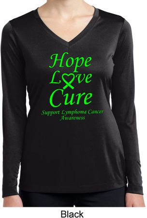 Ladies Lymphoma Cancer Hope Love Cure Dry Wicking Long Sleeve