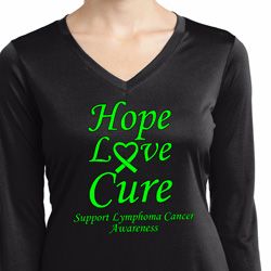 Ladies Lymphoma Cancer Hope Love Cure Dry Wicking Long Sleeve