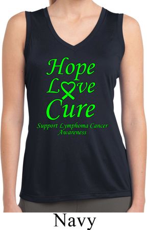 Ladies Lymphoma Cancer Hope Love Cure Dry Wicking Sleeveless Shirt