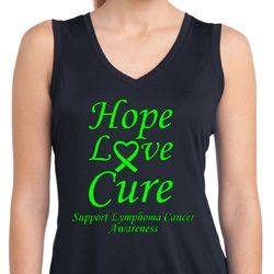 Ladies Lymphoma Cancer Hope Love Cure Dry Wicking Sleeveless Shirt
