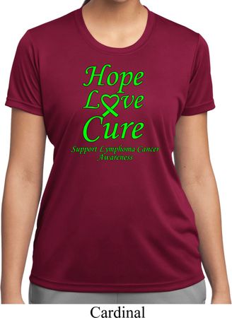 Ladies Lymphoma Cancer Hope Love Cure Dry Wicking T-shirt