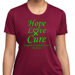 Ladies Lymphoma Cancer Hope Love Cure Dry Wicking T-shirt