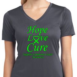 Ladies Lymphoma Cancer Hope Love Cure Dry Wicking V-neck