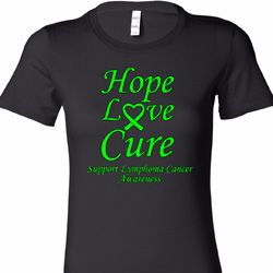 Ladies Lymphoma Cancer Hope Love Cure Longer Length Shirt