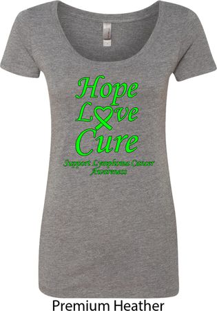 Ladies Lymphoma Cancer Hope Love Cure Scoop Neck