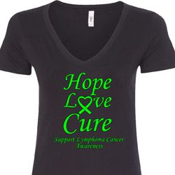 Ladies Lymphoma Cancer Hope Love Cure V-Neck