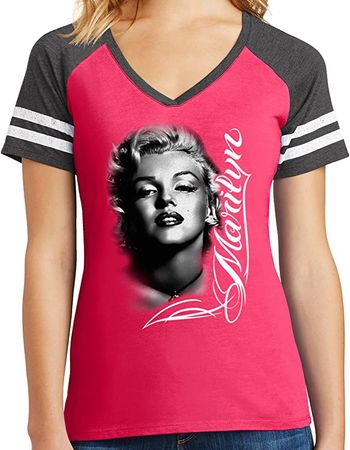 Ladies Marilyn Monroe V-neck Game Tee, Watermelon, XL