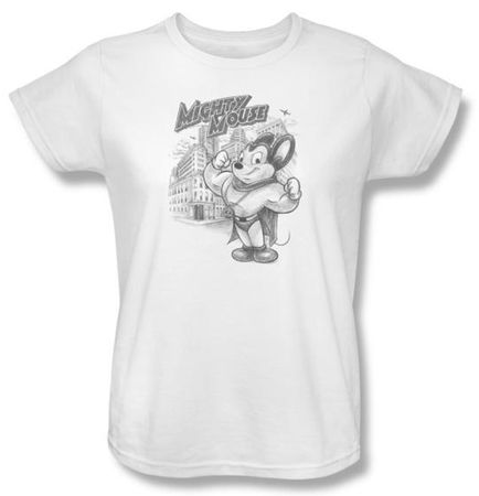 Ladies Mighty Mouse T-shirt - TV Series Protect And Serve White Tee