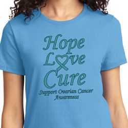 Ladies Ovarian Cancer Awareness Hope Love Cure T-shirt