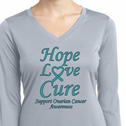 Ladies Ovarian Cancer Hope Love Cure Dry Wicking Long Sleeve