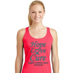 Ladies Ovarian Cancer Hope Love Cure Dry Wicking Racerback