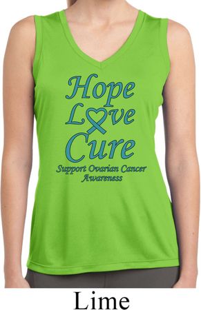 Ladies Ovarian Cancer Hope Love Cure Dry Wicking Sleeveless Shirt