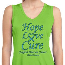 Ladies Ovarian Cancer Hope Love Cure Dry Wicking Sleeveless Shirt