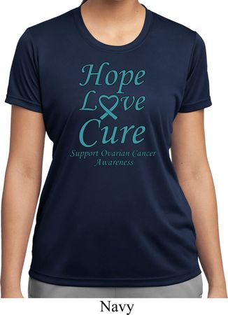 Ladies Ovarian Cancer Hope Love Cure Dry Wicking T-shirt