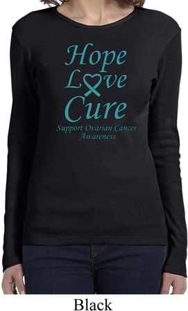 Ladies Ovarian Cancer Hope Love Cure Long Sleeve