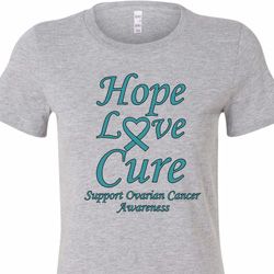 Ladies Ovarian Cancer Hope Love Cure Longer Length Shirt