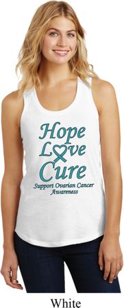 Ladies Ovarian Cancer Hope Love Cure Racerback