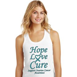 Ladies Ovarian Cancer Hope Love Cure Racerback