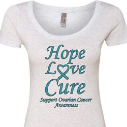 Ladies Ovarian Cancer Hope Love Cure Scoop Neck