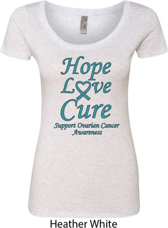 Ladies Ovarian Cancer Hope Love Cure Scoop Neck