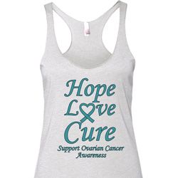 Ladies Ovarian Cancer Hope Love Cure Tri Blend Racerback