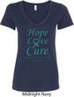 Ladies Ovarian Cancer Hope Love Cure V-Neck