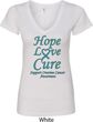 Ladies Ovarian Cancer Hope Love Cure V-Neck