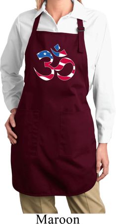 Ladies Patriotic Om Full Length Apron with Pockets