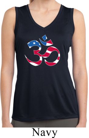 Ladies Patriotic Om Sleeveless Moisture Wicking Tee