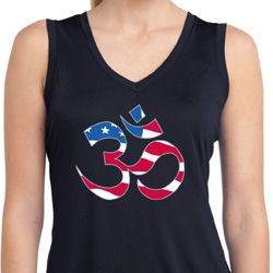Ladies Patriotic Om Sleeveless Moisture Wicking Tee Ladies Patriotic Om Sleeveless Moisture Wicking Tee