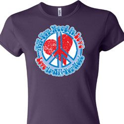 Ladies Peace Shirt All You Need is Love Crewneck Tee T-Shirt
