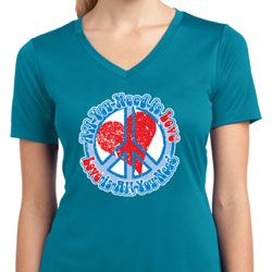 Ladies Peace Shirt All You Need is Love Moisture Wicking V-neck Tee
