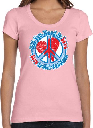 Ladies Peace Shirt All You Need is Love Scoop Neck Tee T-Shirt