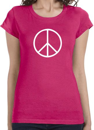 Ladies Peace Shirt Basic Peace White Longer Length Tee T-Shirt