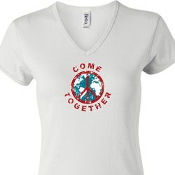 Ladies Peace Shirt Come Together V-neck Tee T-Shirt