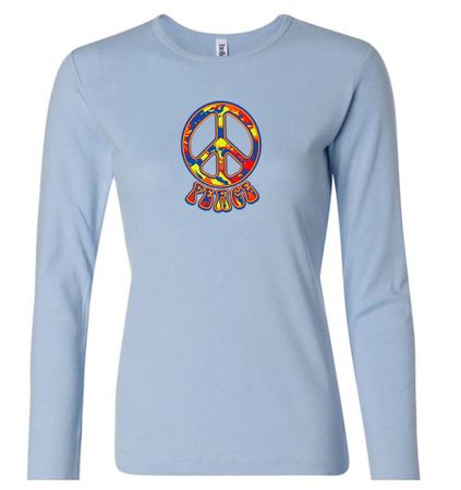 Ladies Peace Shirt Funky Peace Long Sleeve Tee T-Shirt