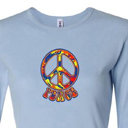 Ladies Peace Shirt Funky Peace Long Sleeve Tee T-Shirt
