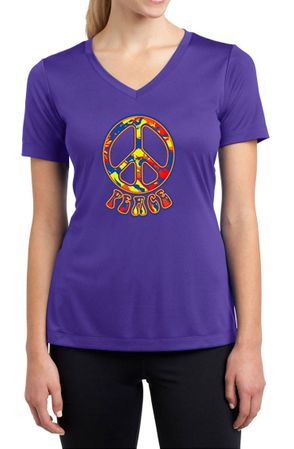 Ladies Peace Shirt Funky Peace Moisture Wicking V-neck Tee T-Shirt