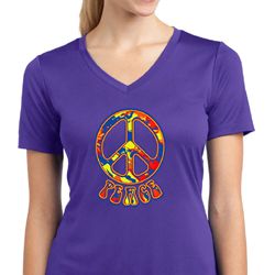 Ladies Peace Shirt Funky Peace Moisture Wicking V-neck Tee T-Shirt