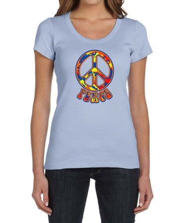 Ladies Peace Shirt Funky Peace Scoop Neck Tee T-Shirt