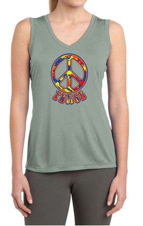 Ladies Peace Shirt Funky Peace Sleeveless Moisture Wicking Tee T-Shirt