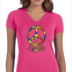 Ladies Peace Shirt Funky Peace V-neck Tee T-Shirt