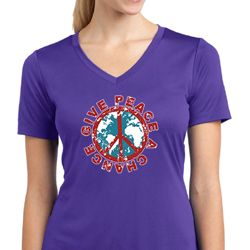 Ladies Peace Shirt Give Peace a Chance Moisture Wicking V-neck Tee