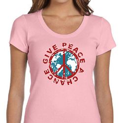 Ladies Peace Shirt Give Peace a Chance Scoop Neck Tee T-Shirt
